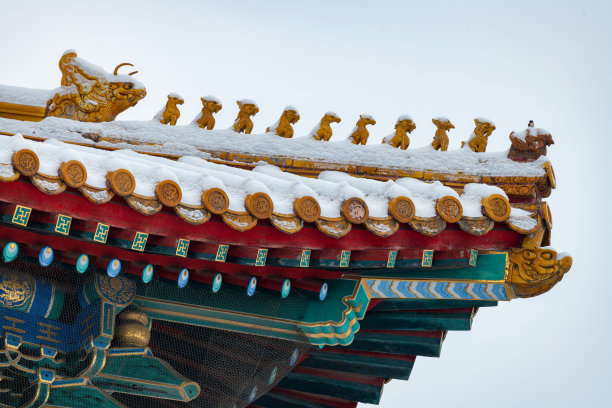 中国北京紫禁城东方传统古建筑的琉璃瓦屋檐图片下载