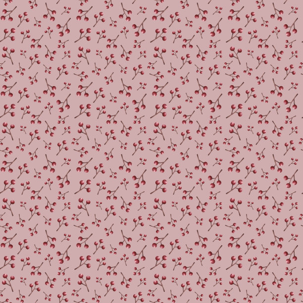 无缝图案红色浆果，花楸枝，手绘水彩图片下载
