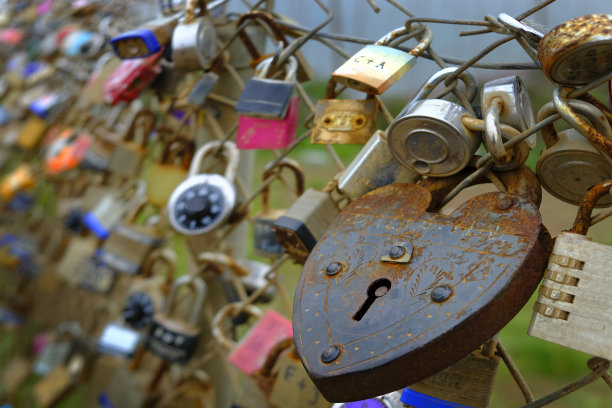 金门大桥附近代表情侣的老锁图片下载