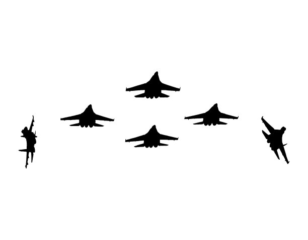 战斗机特技飞行表演队。矢量剪影图片下载