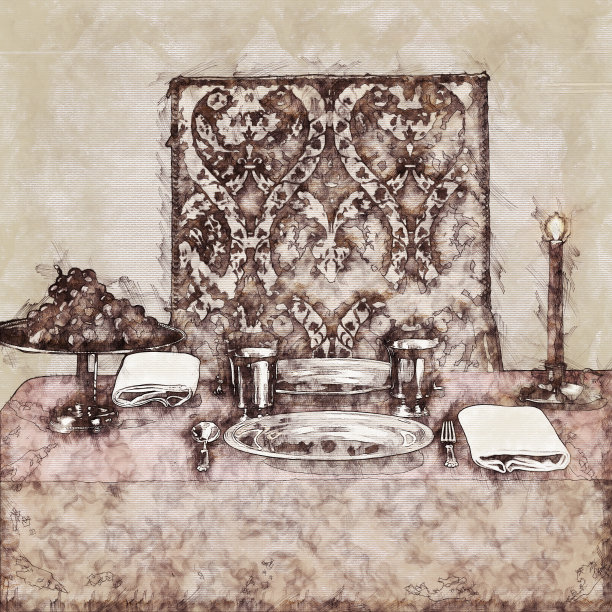 朴素的餐桌上摆着盘子和葡萄图片下载