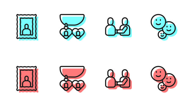 集线快乐友谊日，相框，项链与心形和图标。向量图片下载