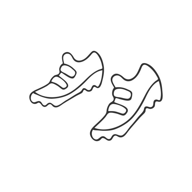 手绘运动运动鞋。在涂鸦风格，黑色轮廓孤立在白色背景上。可爱的元素卡片，社交媒体横幅，贴纸，装饰儿童游戏室。矢量图图片下载