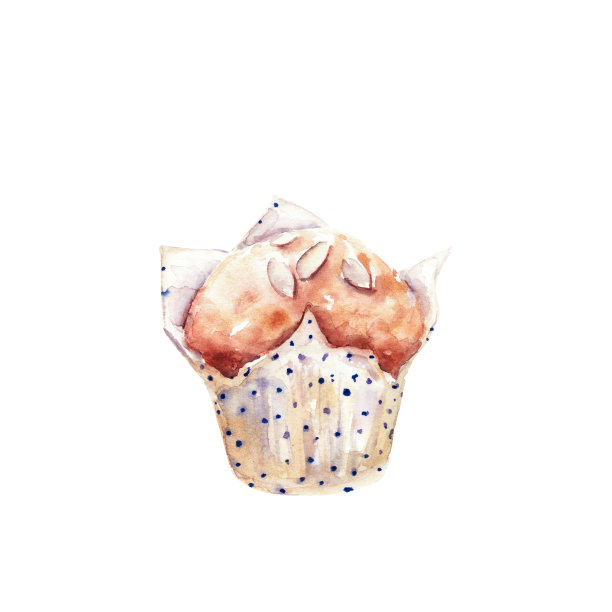 手绘水彩杏仁甜松饼。图片下载