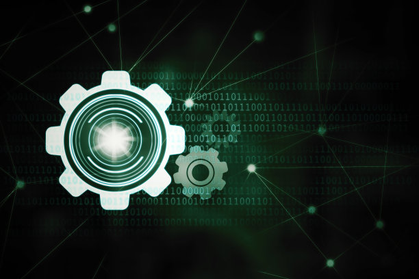 用二进制代码相互连接的齿轮图片下载