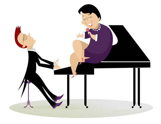音乐会插图中的女歌手和钢琴家图片下载