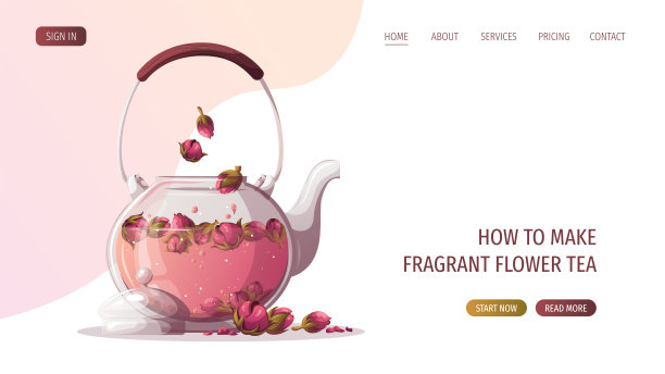 茶壶配花茶。图片下载