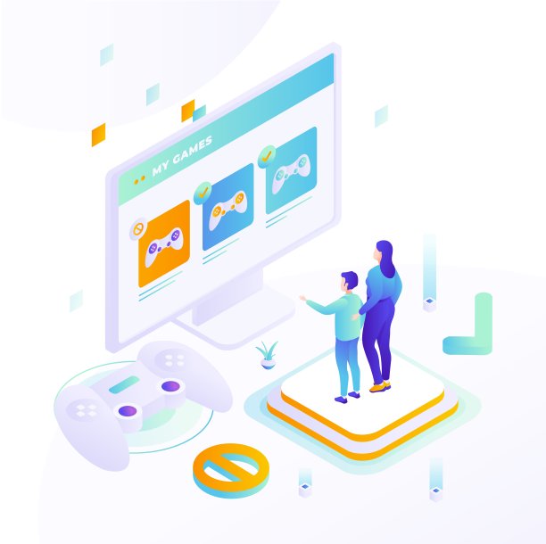 家长控制儿童游戏，矢量等距插图。图片下载