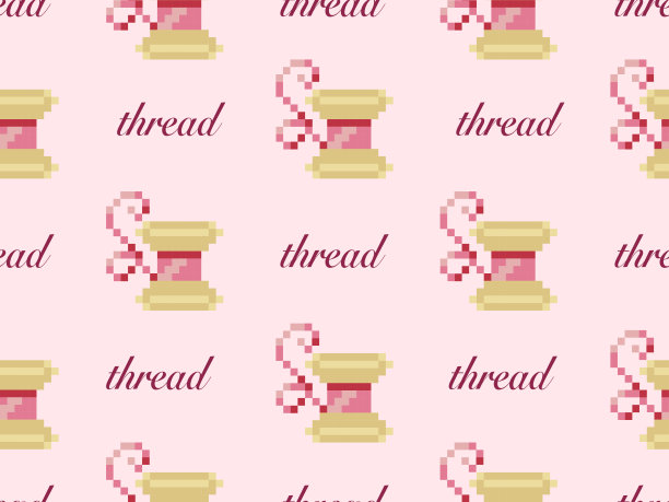缝纫线字符无缝模式粉红色背景。像素风格图片下载