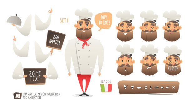 带有表情符号的卡通意大利厨师角色图片下载