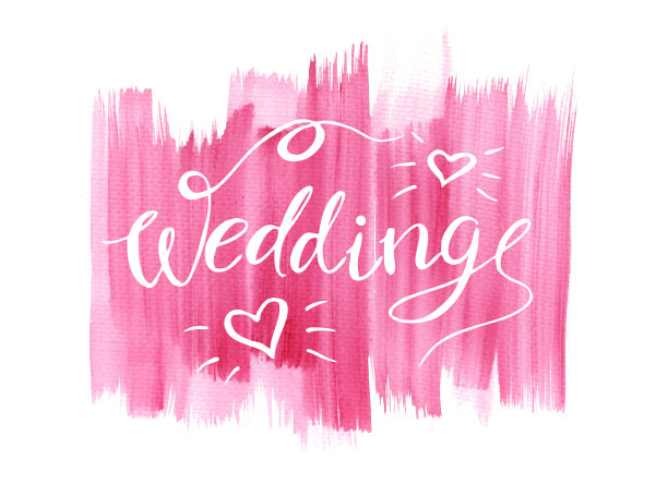 婚礼-在粉红色的飞溅字书法文本图片下载