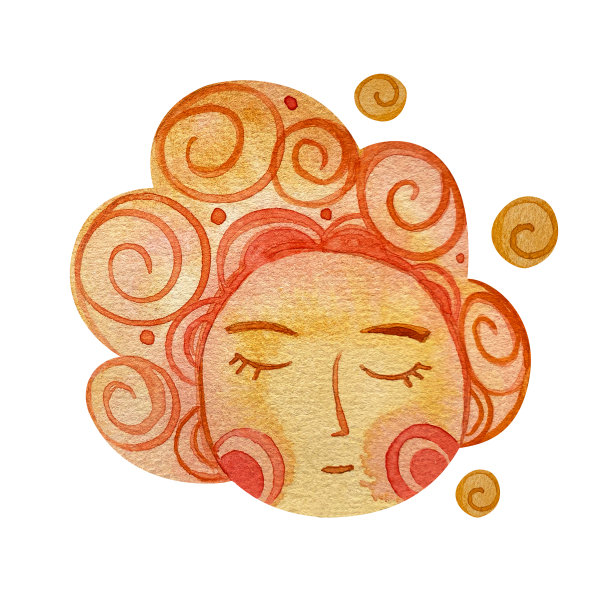 俄罗斯民间传说风格的太阳，用水彩画在白色的背景上。图片下载