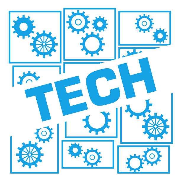 科技蓝色边界齿轮网格徽章风格图片下载