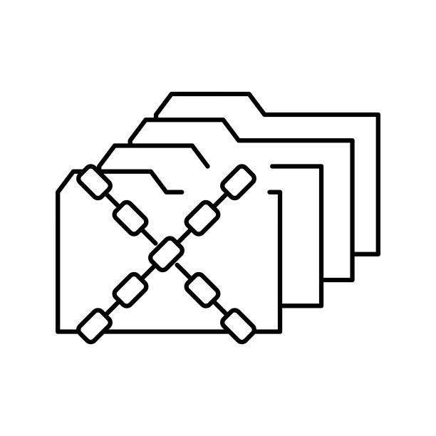 带有保护链的文件夹线性图标矢量图图片下载