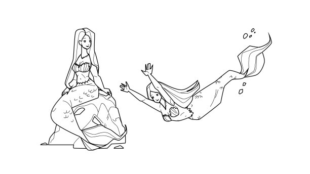 美人鱼坐在石头和游泳水下矢量图片下载