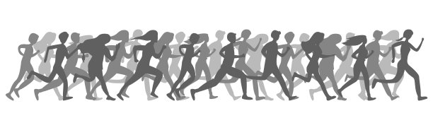 一群人在奔跑。灰色的旗帜轮廓。体育赛事。马拉松。健康。向量图片下载