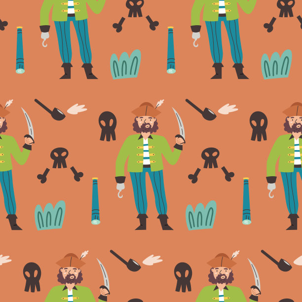 无缝图案海盗烟斗头骨图片下载