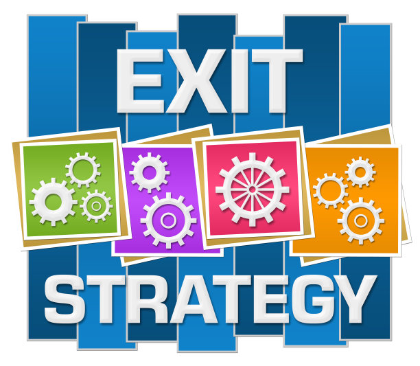退出策略蓝色彩色齿轮图片下载