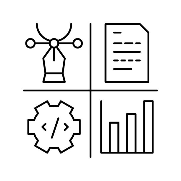 设计，编程，内容管理和分析工作线图标矢量插图图片下载