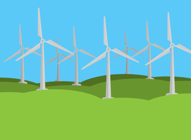 绿色可再生能源概念，绿色景观中的风力涡轮机图片下载