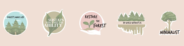 绿色概念与图标有关的森林保护，林业，可持续的生态友好管理，人工林生态系统，全球二氧化碳问题。矢量图形插图贴纸图片下载