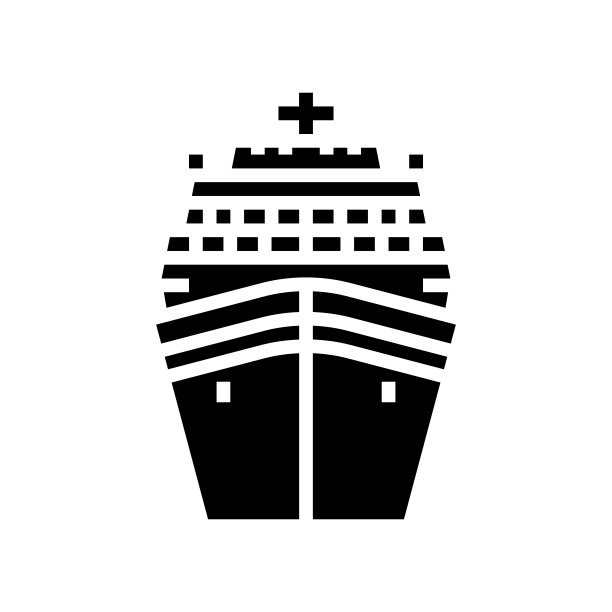 游轮班轮海洋运输字形图标矢量插图图片下载