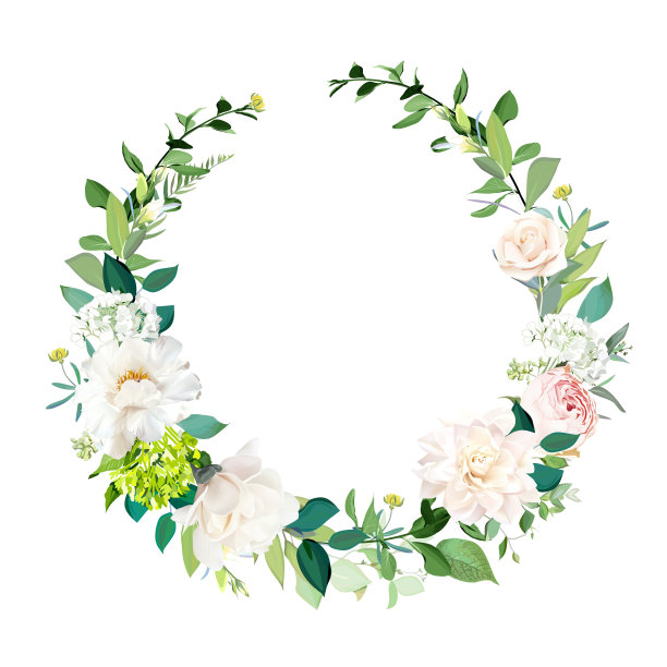 粉红色的玫瑰，绣球花，大丽花，白色牡丹矢量设计邀请框架图片下载