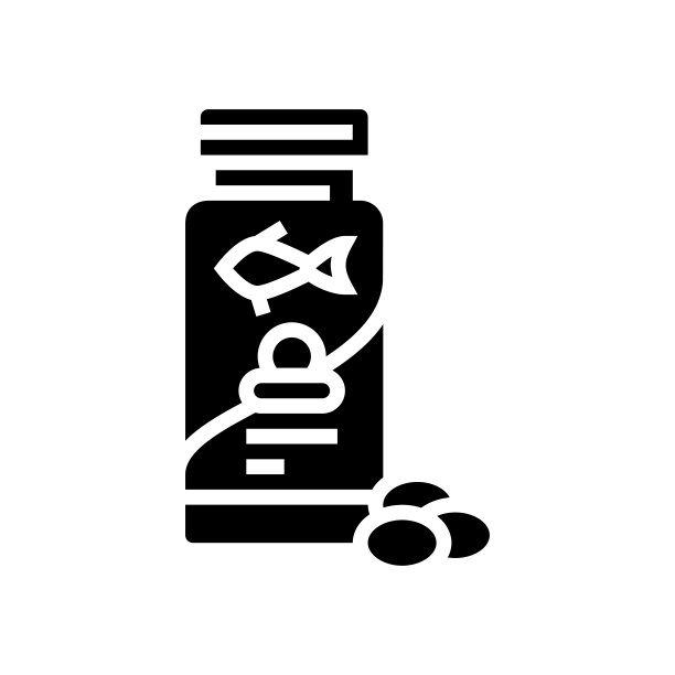 鲑鱼omega3油字形图标矢量插图图片下载