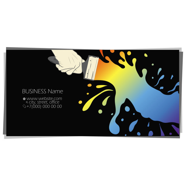 手拿油漆刷和彩色油漆名片图片下载