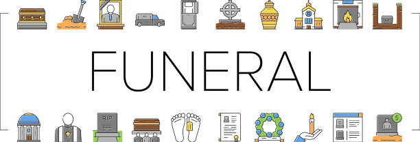 葬礼葬礼服务收集图标集图片下载
