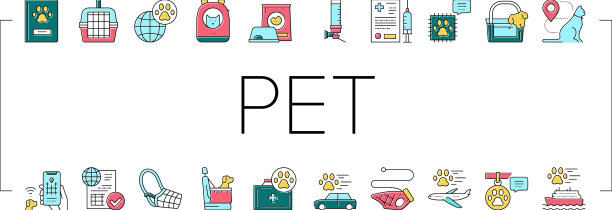 宠物旅行设备收集图标集图片下载