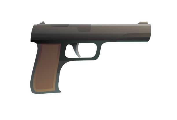 普通经典中口径手枪战斗用手枪。卡通风格。对象孤立在白色背景上。向量图片下载