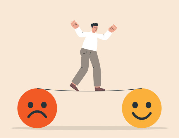 心理和心理稳定。情感平衡和谐的理念。人走细绳带着坏和好的情绪。图片下载