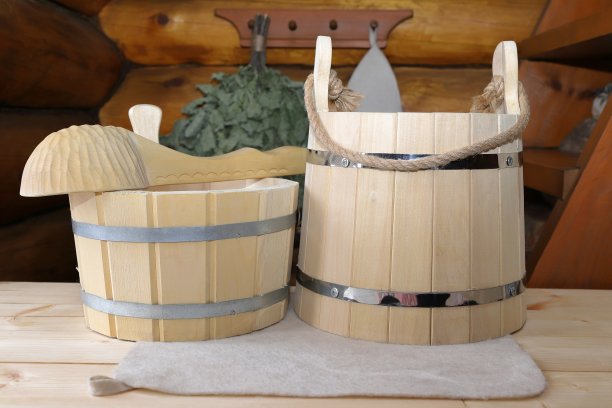 木制桑拿配件。图片下载