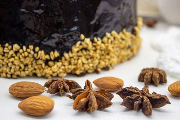 和圣诞老人一起吃美味的巧克力蛋糕图片下载