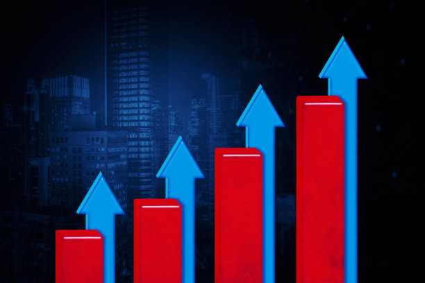 向上的箭头和增长图表与发光的城市图片下载