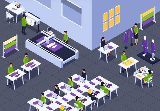 缝纫工厂的等距构图图片下载