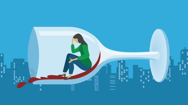 被酗酒和宿醉所困矢量插图。图片下载