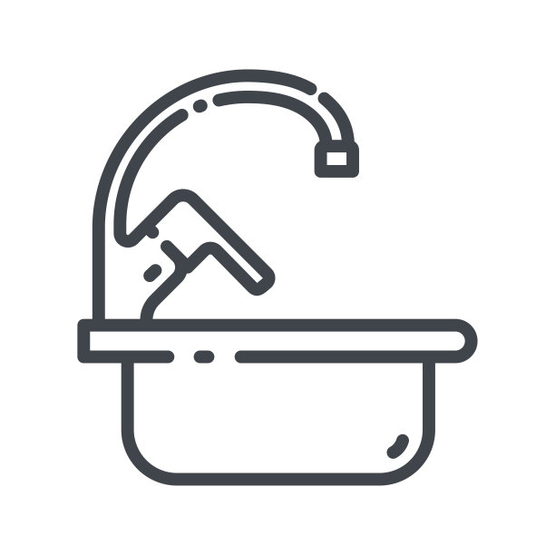 矢量水槽与水龙头和虹吸线图标隔离图片下载