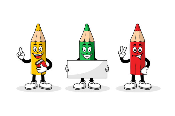 铅笔卡通人物与书，横幅矢量设计收藏图片下载