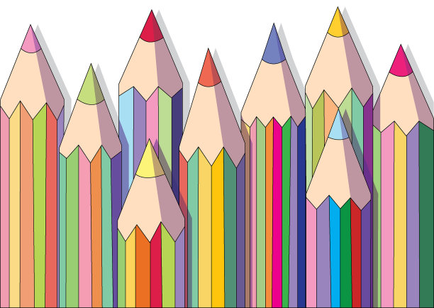 铅笔收集孤立彩色设计创造性的白色背景图片下载