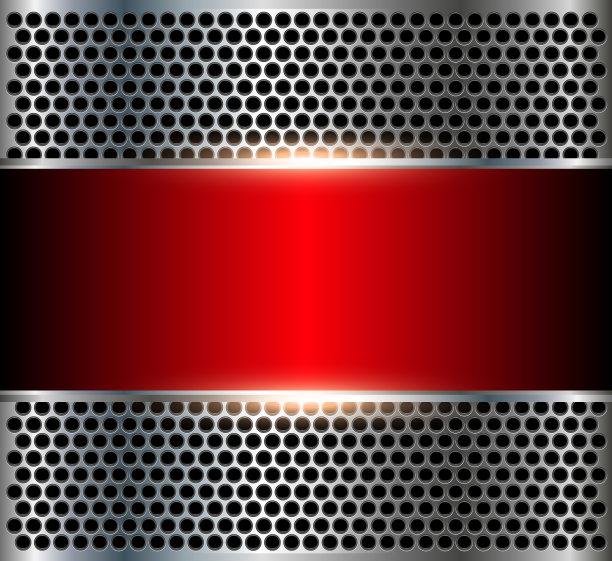 金属背景与红色横幅和穿孔模式图片下载