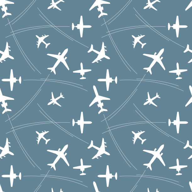 无缝图案与白色的剪影客机和飞行路径图片下载
