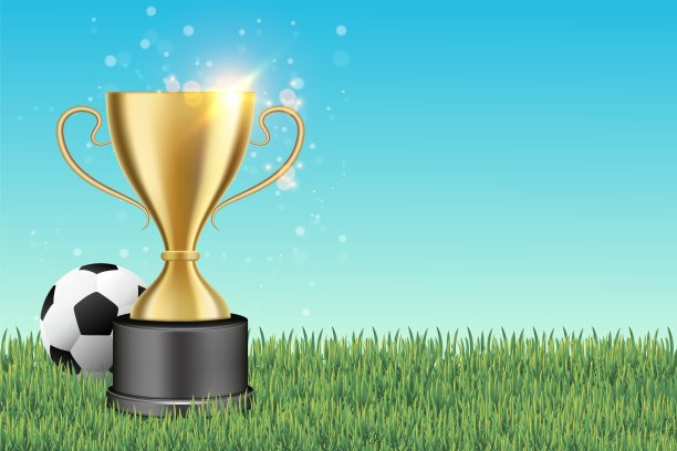 足球，足球杯，绿地，三维矢量插图。足球锦标赛，足球锦标赛背景。素材图片