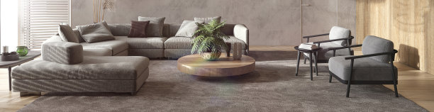 现代照明米色室内斯堪的纳维亚设计。旗帜网站。3d渲染插图波西米亚客厅与阳光和沙发。前视图。图片下载