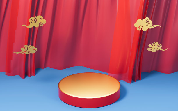 红色窗帘和红色背景的空舞台，3d渲染。图片下载