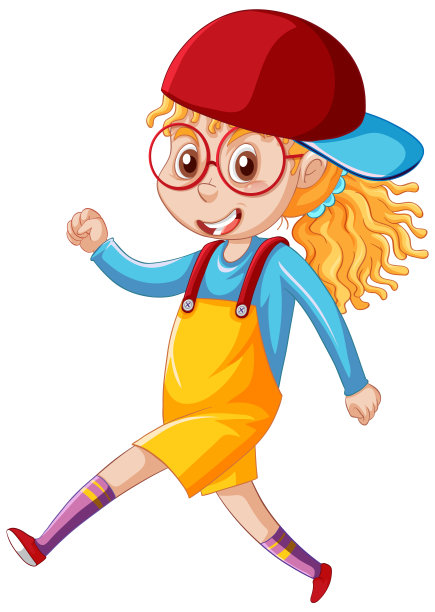 在白色背景上行走的少女卡通人物图片下载