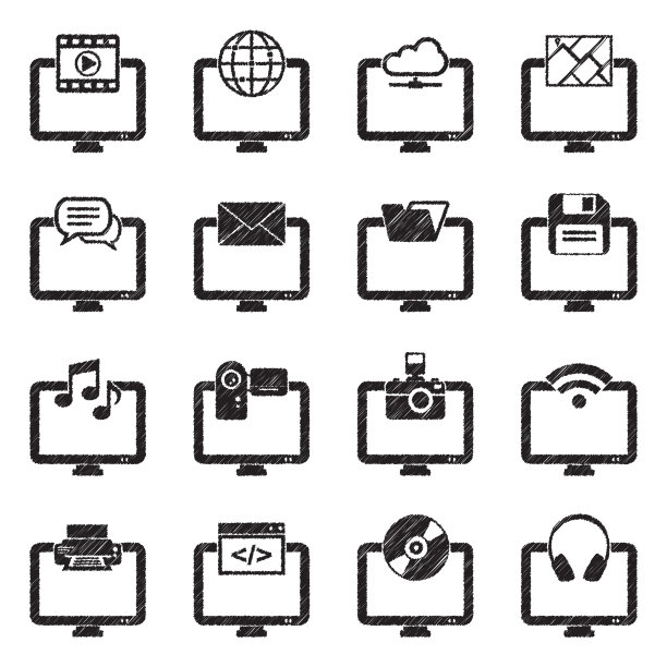 计算机软件图标。黑色涂鸦设计。矢量插图。图片下载