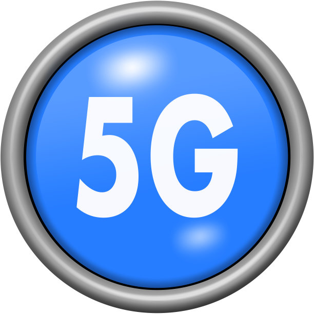 蓝色设计的5G圆形3D按钮图片下载