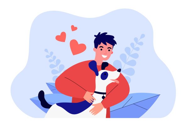 欢快的主人拥抱可爱快乐的小狗图片下载